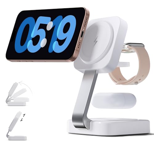 2026 Traveling Wireless Mag-Safe Fast Magnetic 3 in 1 Charging Station | with iPhone 17 16 15 14 13 12 Pro Max Plus,Apple Watch Series & Air pods 4 3 2 Pro-Gifts for Wife & Husband(White) - color: White