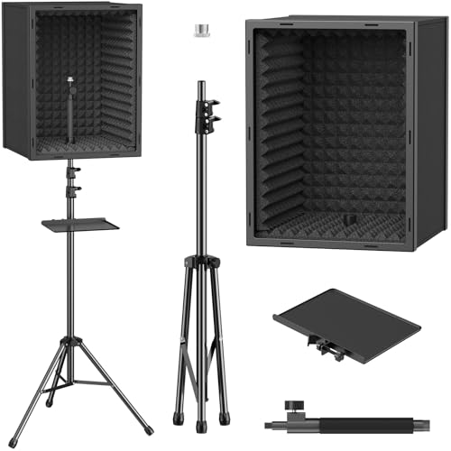 TONOR Microphone Isolation Shield, Professional Mic Shield for Studio with Tripod Stand, Adjustable Height Max 53.1 inch, Sound Proof Box for Singing, Recording Studio Equipment