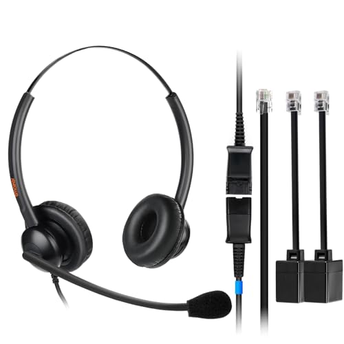 Lightweight Wired RJ9 Telephone Headphone Call Center Headset, Corded Deskphone Headset Compatible with Grandstream Sangoma Snom Yealink T26 T31 T33 T42 T46 T48 T53 T54 etc IP Phones