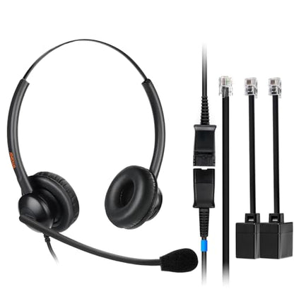 Lightweight Wired RJ9 Telephone Headphone Call Center Headset, Corded Deskphone Headset Compatible with Grandstream Sangoma Snom Yealink T26 T31 T33 T42 T46 T48 T53 T54 etc IP Phones