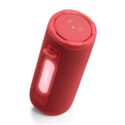 JBL Grip Portable Bluetooth Speaker, Waterproof, Ambient Light - Red | Up to 14 Hr Playtime, AI Sound Boost, IP68 Waterproof And Dustproof, Drop-Proof, App Control, Ideal For Outdoor And Travel - color: Red