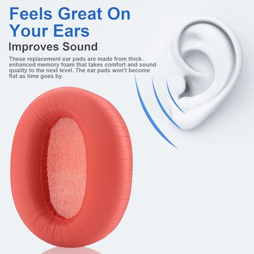 W820NB Ear Pads Replacement Ear Pads Cushions Compatible with Edifier W820NB Headphone Softer Protein Leather Earmuffs Memory Foam Earpads Ear Cups Cover Repair Parts (Red) - color: Red