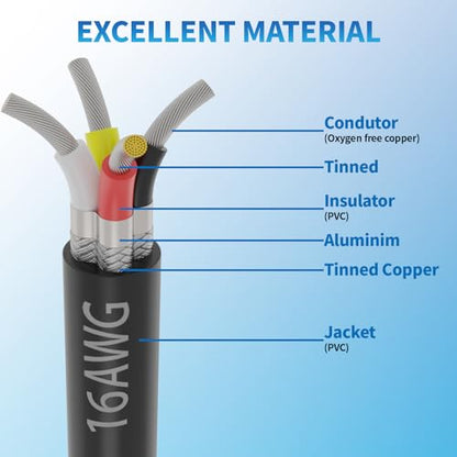 16 Gauge 4 Conductor Shielded Wire 50FT, UL2464 16 AWG 4 Shielded Cable | Tinned Copper Stranded 16/4 CNC Wires for CNC VFD Spindle, Stepper Motor, 3D Printer, Sound, Speaker, Signal Transmission - size: 50FT, style: 16AWG-4C