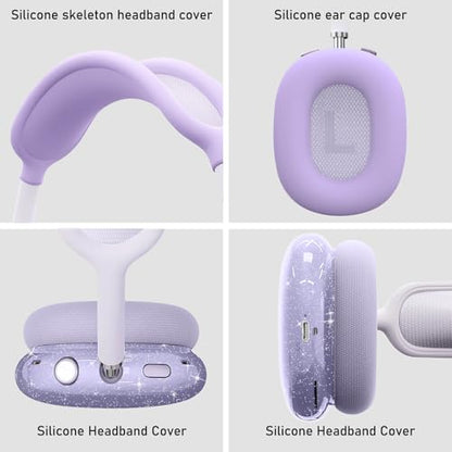 for AirPods Max case Cover,Anti-Scratch Ear Pad Case Cover/Ear Cups Cover/Headband Cover for AirPods Max. Clear Soft TPU and Silicone,Skin Scratch Proof. - color: 3PC-Glitter Light purple