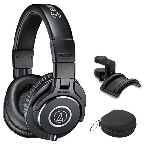 Audio-Technica ATH-M40x Closed-Back Monitor Headphones Bundle with Auray Headphones Holder and Headphones Case