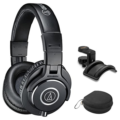 Audio-Technica ATH-M40x Closed-Back Monitor Headphones Bundle with Auray Headphones Holder and Headphones Case