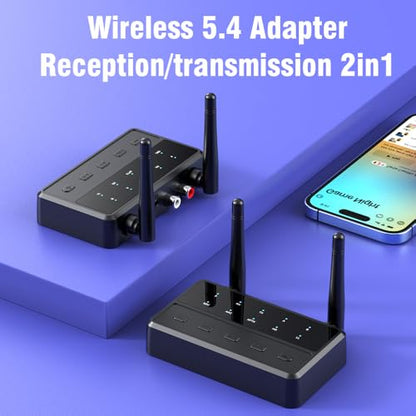 Bluetooth 5.4 TV Home Stereo Bluetooth Headphones Transmitter Receiver, aptX Low Latency HD Receiver for Home Stereo, Wireless Audio Adapter, Volume Control, AUX/RCA Input for TV Speakers PC