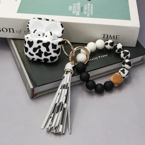 Case Compatible with AirPods 4 Case,Soft Silicone Cover with Bracelet Lanyard and Keychain, Cute Wireless Charging Protective Case for Apple AirPods 4th for Women and Men (Cow) - color: Cow