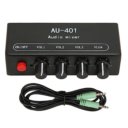 4 Channel Audio Mixer, Stereo Amplifier with Headphone Output, Audio Mixer for PC Laptop Desktop, Black