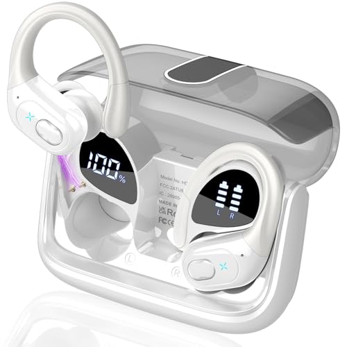 Wireless Earbuds 75H Bluetooth 5.4 Sport Headphones with Earhooks, White | IPX7 Waterproof In-ear Buds Feature ENC Noise Cancelling Mic & Deep Bass. Stereo Sound Device for Gym Running Workout - color: White