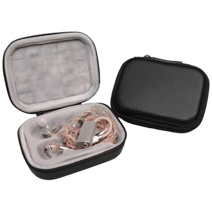 Square Earbud Case PU Leather Storage Box Waterproof Protective Headphone Carrying Bag Wired Headset Case Earphone Organizer Tech Pouch for Wired Wireless Earbud Earpiece Memory Card Camera