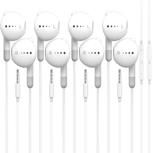 Fidioto 4 PCS 3.5mm Jack in-Ear Headphones, 4.0 Ft Long Wired Earbuds with Volume Control, Clear Calls for School Students/iPhone, iPad/MP3/Computer/White - size: 4 PCS
