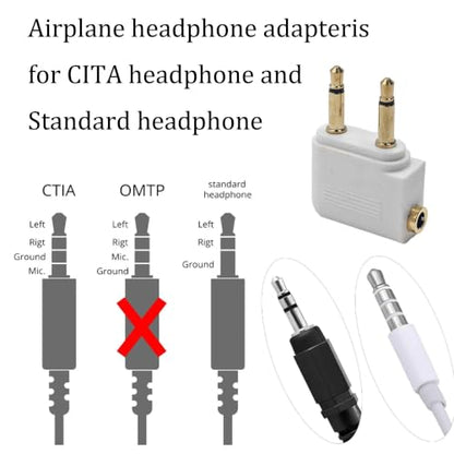 4Pcs Dual 3.5mm Male to 3.5mm Female Airplane Headphone Adapter, Flight Audio Connector for Wired Headphones and Bluetooth Transmitters(White) - color: White