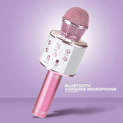 Claire's Bluetooth Karaoke Microphone for Kids, Wireless Mic with Voice Effects, Echo, USB-C Charging, Volume Controls & TF Card Slot, Portable & Durable Toy for Singing, Parties & Gifts, Ages 6+