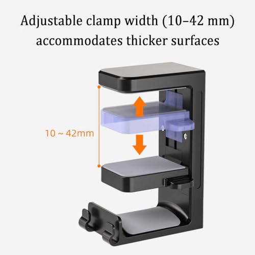 Over-ear headphone holder/Clamp-style headphone mount,djustable clamp width (10–42mm),suitable for gaming setups and various desk surfaces(White) - color: White