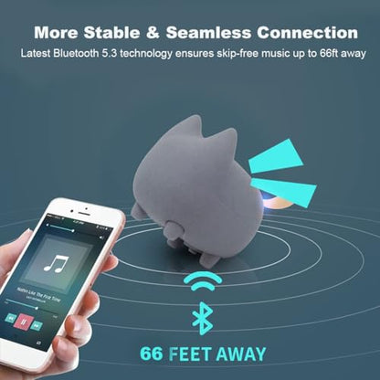 gingo Cute Cat Bluetooth Speaker (Gray) | Cat-shaped silicone tail, 40H playtime, TWS pairing, hands-free mic, BT5.3, 70g light, perfect home/office/outdoor/gift - color: Gray