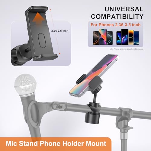 LINCO Mic Stand Phone Holder with O-Clamp PC002 | Adjustable phone holder for most smartphone stand, compatible with iPhone 16/15/14/13/12/Pro/Max, Samsung Galaxy