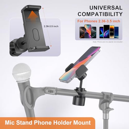 LINCO Mic Stand Phone Holder with O-Clamp PC002 | Adjustable phone holder for most smartphone stand, compatible with iPhone 16/15/14/13/12/Pro/Max, Samsung Galaxy