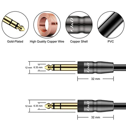 J&D 1/4 inch TRS Instrument Cable, Gold Plated Copper Shell 6.35mm TRS Male to 6.35mm Male Stereo Cable (10 Feet) - size: 10 Feet