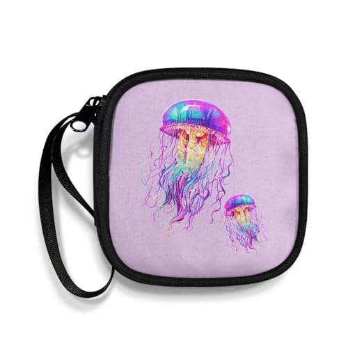 Earbuds Carrying Case Portable Storage Earphone Pouch Bag for Earbuds, in-Ear Headphones, Earphones, Headsets, USB Charging Cable - Jellyfish - color: Jellyfish