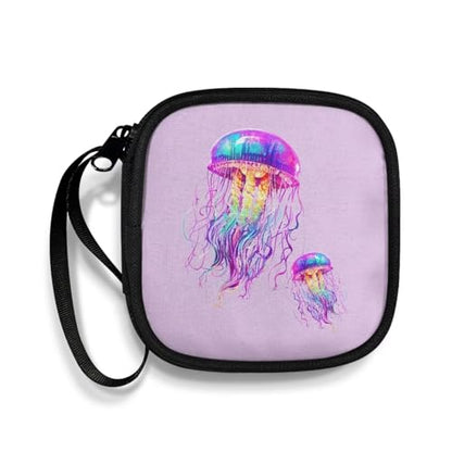 Earbuds Carrying Case Portable Storage Earphone Pouch Bag for Earbuds, in-Ear Headphones, Earphones, Headsets, USB Charging Cable - Jellyfish - color: Jellyfish
