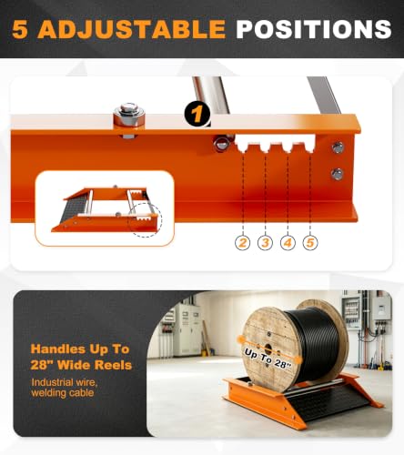 450lb Cable Drum Roller Stand,Fits 28" Reel,Heavy Duty Wire Spool Dispenser | Steel Frame,Rustproof Coat,No Assembly,Portable Handle,6 Adjustable Positions,Loading Ramp,for Industrial Electrical Home Use