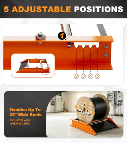 450lb Cable Drum Roller Stand,Fits 28" Reel,Heavy Duty Wire Spool Dispenser | Steel Frame,Rustproof Coat,No Assembly,Portable Handle,6 Adjustable Positions,Loading Ramp,for Industrial Electrical Home Use