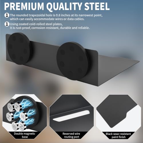 Magnetic Floating Metal Mount Shelf with Cable Management for WiFi Router, Projector,TV Cable Box,Router,Speaker,Sound Bar,Camera,Gaming,Decor Display, Security Camera