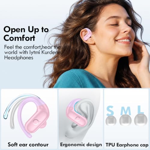 kurdene Wireless Earbuds Bluetooth Headphones with Secure Earhooks 60Hrs - color: Cherry Pink