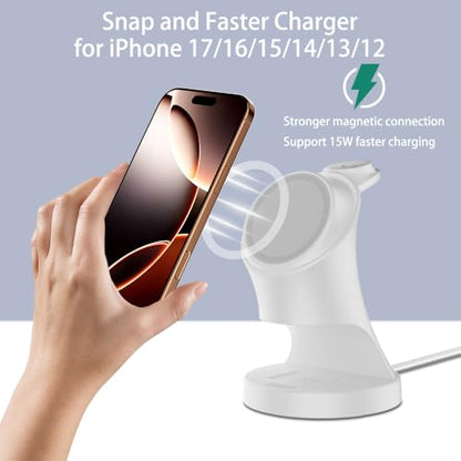 3 in 1 Wireless Charging Station for Apple Devices,Magsafe Charger for IPhone17 16 15 14 13 12 Pro/Max/Plus/Mini Wireless Charger Station for AirPods 2/3/4Pro iWatch Ultra11/10/9/8/7/SE/6/5/4/3/2 - color: White
