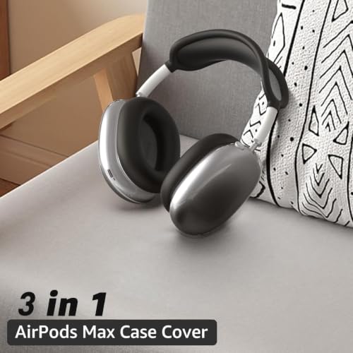 MOLOPPO 3 in 1 Case Cover Compatible with AirPods Max 2/1 2024/2020, Black | Anti-scratch Clear Soft TPU Ear Cups /Silicone Ear Pad Case /Headband Cover for AirPods Max, Transparent Accessories for Max - color: A3-Transparent Black
