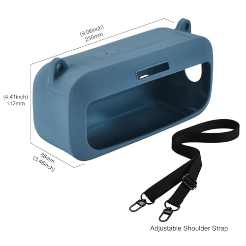 Silicone Shockproof Case for Bose SoundLink Plus with Strap | Snug fit for Bose SoundLink Plus, shockproof silicone with anti-slip grip, easy access cutouts, detachable shoulder strap. - color: Blue