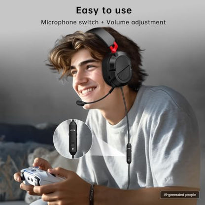 AOC Xbox 시리즈 X, Xbox 시리즈 S/One, PS5, PS5 Pro용 유선 게이밍 헤드셋 | 투명 마이크, 스테레오 베이스, 200.7cm(79인치) 케이블, 인라인 컨트롤, 207g 경량, 부드러운 귀마개, 3.5mm 잭이 있는 게이밍 헤드폰, 레드 - color: 레드