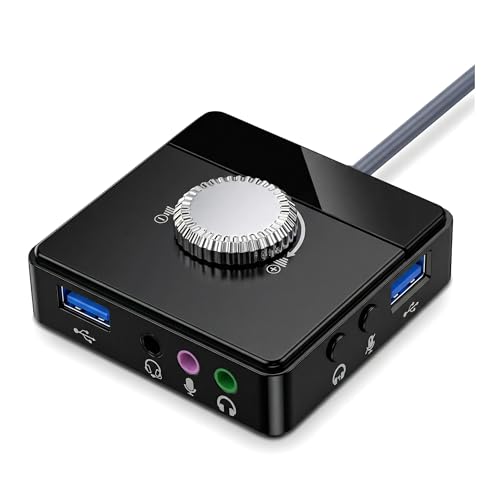 USB Sound Card, External Stereo Sound Card with Volume Control, USB to 3.5mm Jack Audio Adapter for PC, Laptop, Desktop, Headset, Switch and More