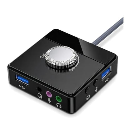 USB Sound Card, External Stereo Sound Card with Volume Control, USB to 3.5mm Jack Audio Adapter for PC, Laptop, Desktop, Headset, Switch and More