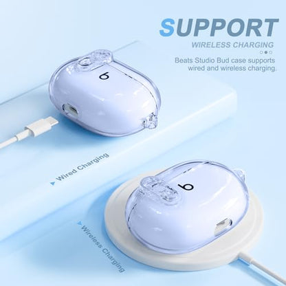 for Beats Studio Buds/Studio Buds Plus Case Cover with Lock, Clear Blue | Protective Cover for New Beats Studio Buds + Wireless Earbuds Case with Keychain & Cleaner Kit (2021/2023) - color: Clear Blue+P