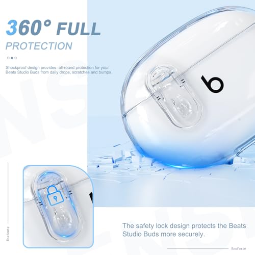 for Beats Studio Buds/Studio Buds Plus Case Cover with Lock, Clear | Protective Cover for New Beats Studio Buds + Wireless Earbuds Case with Keychain & Cleaner Kit (2021/2023) - color: Clear+P