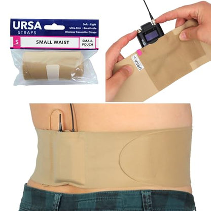 URSA Waist Strap - Ultra Slim, Breathable & Stretchy Microphone Transmitter Straps. Compatible with Most Transmitter/Receivers (Beige, Small Waist - Small Pouch) - color: Beige, size: Small Waist - Small Pouch