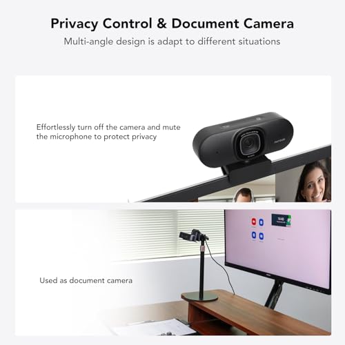 NUROUM V32AF 4K Webcam for PC, Adjustable FOV, Premium CMOS, Autofocus Auto-Framing, Noise Canceling Microphones, USB Plug&Play Web Camera for Desktop/Laptop/Mac, Video Calls w/Zoom/Teams/Google Meet - color: V32AF-Black