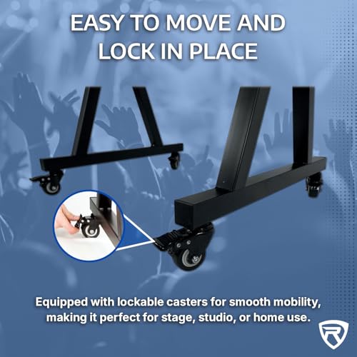 Rockville Z45W Dual Tier Keyboard Stand, Adjustable Height 26"-38", Width 23.4"-34", 250 lb Capacity, Lockable Wheels, Ideal for Digital Piano, Synths, and DJ Gear, Includes Travel Bag