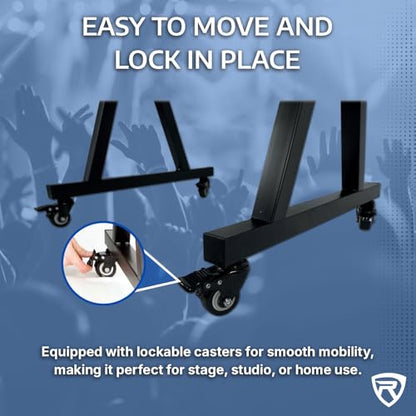 Rockville Z45W Dual Tier Keyboard Stand, Adjustable Height 26"-38", Width 23.4"-34", 250 lb Capacity, Lockable Wheels, Ideal for Digital Piano, Synths, and DJ Gear, Includes Travel Bag