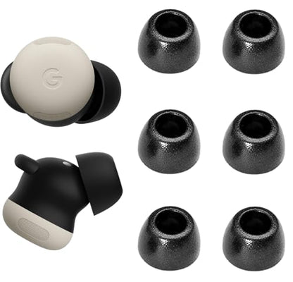A-Focus for Pixel Buds Pro 2 Memory Foam Ear Tips Replacement Comfortable No Silicone Pain Fit in Case Eartips Cover Compatible with New Google Pixel Buds 2 Pro Black S 3 Pairs - size: S