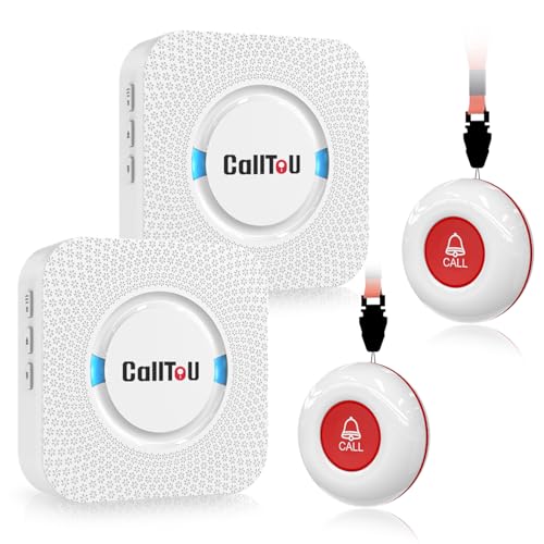 CallToU Caregiver Pager with 2 Wireless Call Button for Elderly at Home | Easy Use, Loud Whole-Home Alerts, 500+FT Through-Wall, Waterproof Call Bell Alert Buttons for Seniors/Elderly/Patients/Adults - color: white 2+2