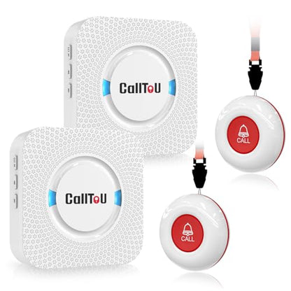 CallToU Caregiver Pager with 2 Wireless Call Button for Elderly at Home | Easy Use, Loud Whole-Home Alerts, 500+FT Through-Wall, Waterproof Call Bell Alert Buttons for Seniors/Elderly/Patients/Adults - color: white 2+2