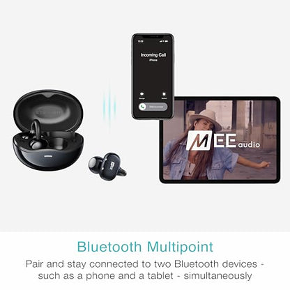 MEE audio Pebbles Air Open Ear True Wireless Earbuds - Bluetooth 5.3 Lightweight Earclip Headphones with Headset Microphone & Call Noise Reduction for Gym/Workouts/Sports and Gaming (Onyx/Black) - color: Onyx