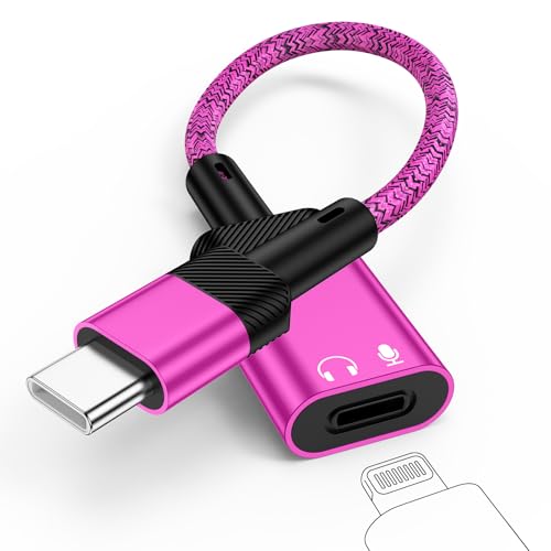 USB C to Lightning Headphone Audio Adapter [Apple MFi Certified] for iPhone 17e,17,Air,17 Pro,17 Pro Max,16e 16 15 Pro Max Plus, USB C Male to Lightning Female Earbuds Audio Adapter Dongle (NO CHARGE) - color: Rose