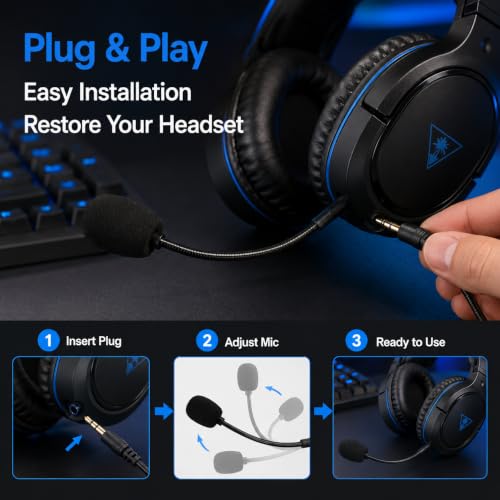 Headset Microphone, 3.5mm Plug, Adjustable 360 Degrees Bendable Jack, Black, for Gaming Headsets, Mic Headsets Accessories