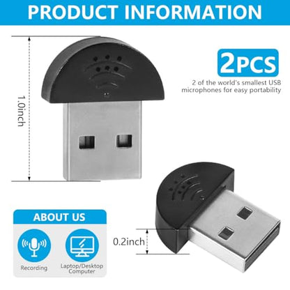 KISEER 2 Pcs USB 2.0 Mini Microphone, Laptop/Desktop PC Plug and Play for Skype, MSN, Yahoo Recording, YouTube, Google Voice Search and Games - size: 1.0*0.2 inch