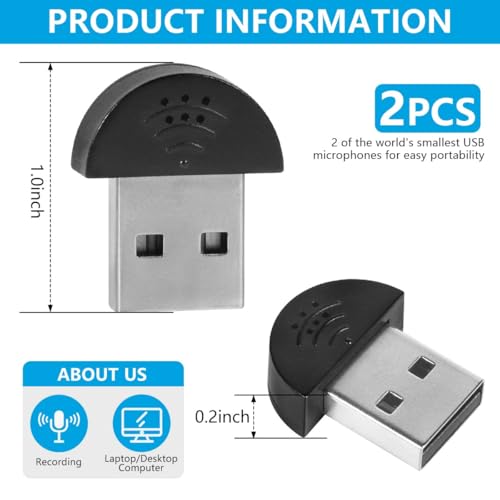 KISEER 2 Pcs USB 2.0 Mini Microphone, Laptop/Desktop PC Plug and Play for Skype, MSN, Yahoo Recording, YouTube, Google Voice Search and Games (Pack of 2) - size: 1.0*0.2 inch (Pack of 2)