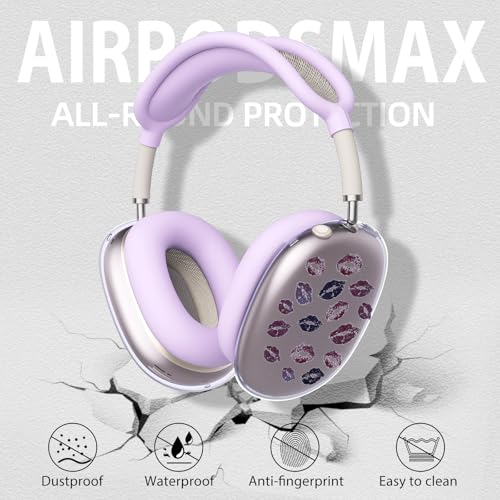 Stylish Girls Lips Clear Case for Airpods Max Headphones Cute Purple Print Soft TPU Ear Cups Cover Anti-Scratch Silicone Ear Pad Protective Case 53 Headband Cover for Apple Airpods Max - color: Lips 34